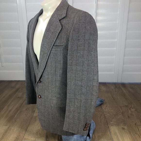 Vtg John Weitz Men's L Plaid Wool 2 Button Blazer Jacket Sport Coat Brown Tan - Picture 6 of 12